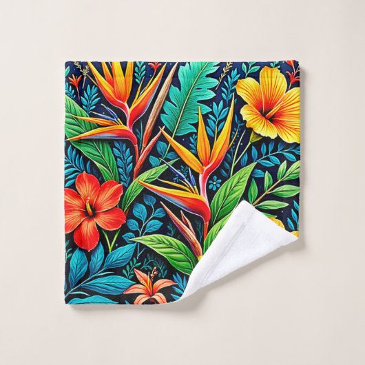 Tropische Bladeren Bloei Kunst Bad Handdoek (Wasdoekje)