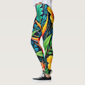 Tropische Bladeren Bloei Kunst Leggings (Links)