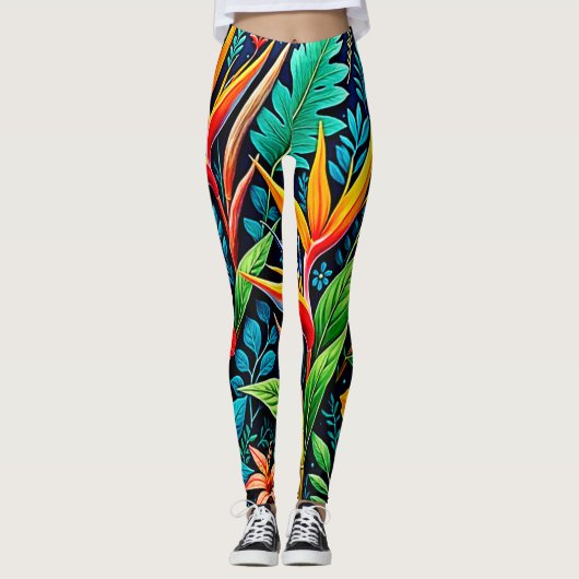 Tropische Bladeren Bloei Kunst Leggings (Voorkant)