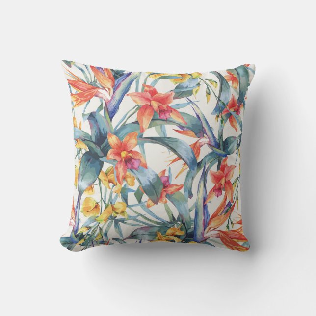 Tropische bladeren Bloemen  Botanisch Kussen (Voorkant)