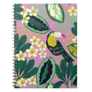 Tropische bladeren, bloemen en toekan vogel naadlo notitieboek
