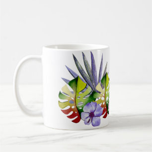Tropische Bladeren Bloemen Hawaï Kleurrijke Aquare Koffiemok