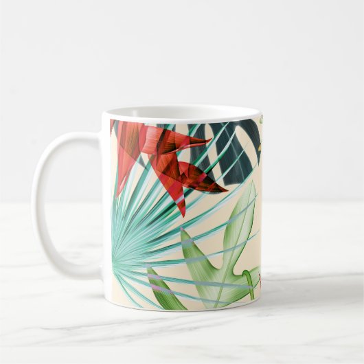 Tropische bladeren & bloemen: levendig patroon koffiemok (Links)