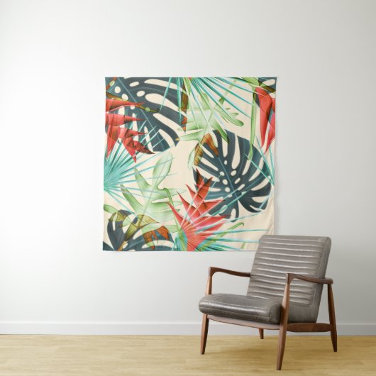 Tropische bladeren & bloemen: levendig patroon wandkleed (In situ)