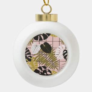 Tropische bladeren, bloemen, met de hand geschilde keramische bal ornament