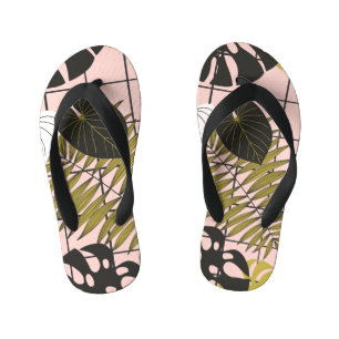 Tropische bladeren, bloemen, met de hand geschilde kinder teenslippers