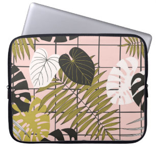 Tropische bladeren, bloemen, met de hand geschilde laptop sleeve