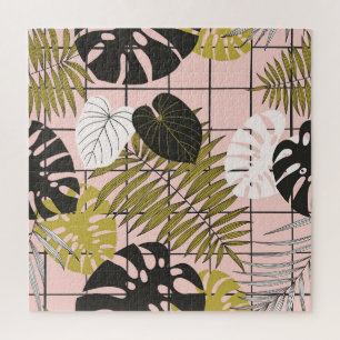 Tropische bladeren, bloemen, met de hand geschilde legpuzzel