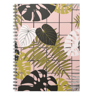 Tropische bladeren, bloemen, met de hand geschilde notitieboek