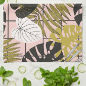 Tropische bladeren, bloemen, met de hand geschilde theedoek (Gevouwen)