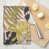 Tropische bladeren, bloemen, met de hand geschilde theedoek (Quarter Fold)