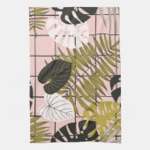 Tropische bladeren, bloemen, met de hand geschilde theedoek (Verticaal)