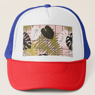 Tropische bladeren, bloemen, met de hand geschilde trucker pet