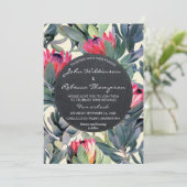 Tropische bladeren bloemen moderne bruiloft uitnod kaart (Staand voorkant)