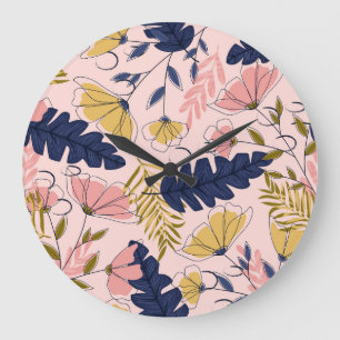 Tropische bladeren Bloemen Print Grote Klok