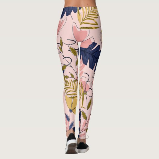 Tropische bladeren Bloemen  Print Leggings (Achterkant)