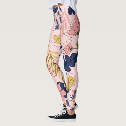 Tropische bladeren Bloemen Print Leggings (Links)