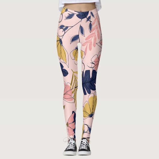 Tropische bladeren Bloemen  Print Leggings (Voorkant)