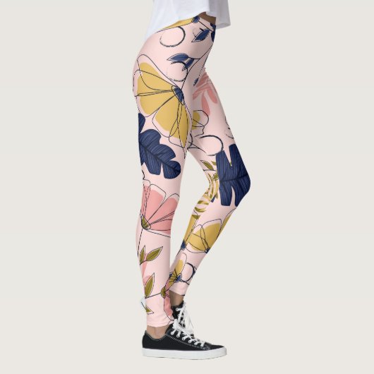 Tropische bladeren Bloemen  Print Leggings (Rechts)