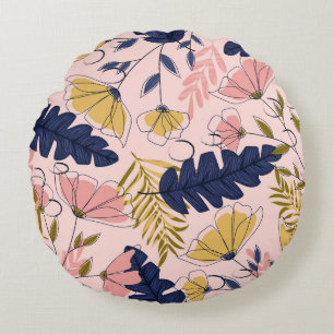 Tropische bladeren Bloemen Print Rond Kussen