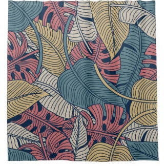 Tropische bladeren, bloemennaadloze achtergrond. douchegordijn