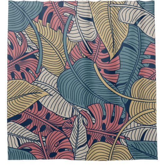 Tropische bladeren, bloemennaadloze achtergrond. douchegordijn (Voorkant)