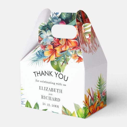 Tropische bladeren bloemenstrand bruiloft bedankdoosjes (Voorkant Zijde)