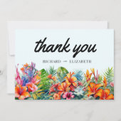Tropische bladeren bloemenstrand bruiloft bedankkaart (Voorkant)