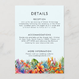 Tropische bladeren bloemenstrand bruiloft bruiloft informatiekaartje