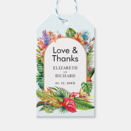 Tropische bladeren bloemenstrand bruiloft cadeaulabel