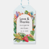 Tropische bladeren bloemenstrand bruiloft cadeaulabel (Achterkant)