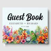 Tropische bladeren bloemenstrand bruiloft gastenboek (Voorkant)