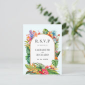 Tropische bladeren bloemenstrand bruiloft RSVP kaartje (Staand voorkant)