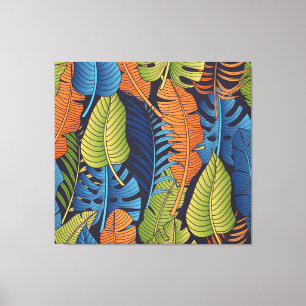 Tropische bladeren, bloemig naadloos patroon. canvas afdruk