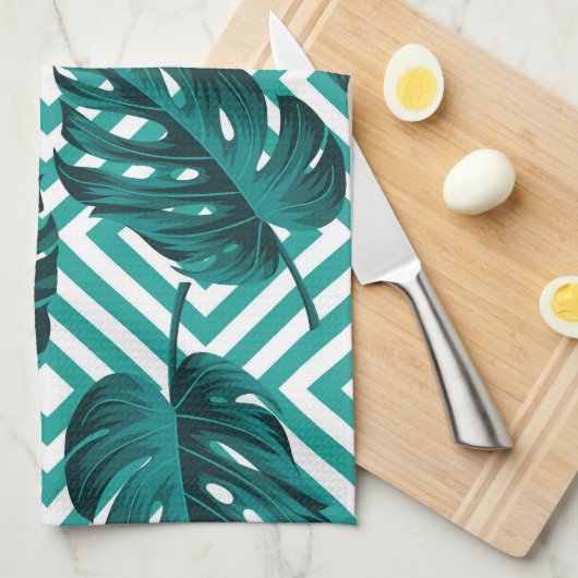 Tropische bladeren: bloemig naadloos patroon. theedoek (Quarter Fold)