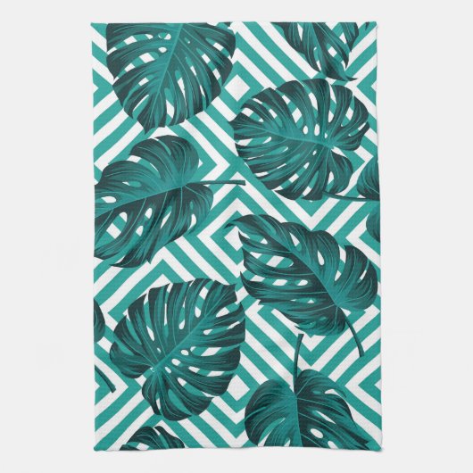 Tropische bladeren: bloemig naadloos patroon. theedoek (Verticaal)