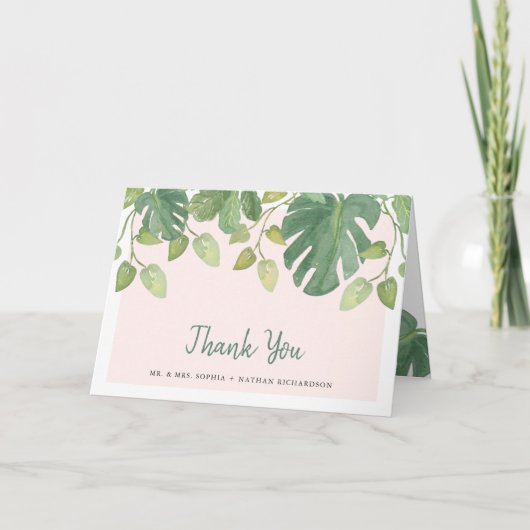 Tropische Bladeren | Blush en Groen Bedankt (Voorkant)