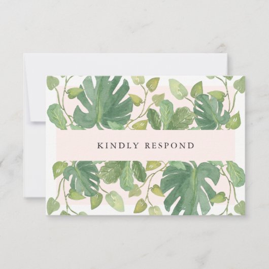 Tropische Bladeren | Blush en Groen RSVP Maaltijdk (Voorkant)