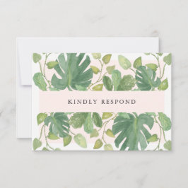 Tropische Bladeren | Blush en Groen RSVP Maaltijdk Kaartje