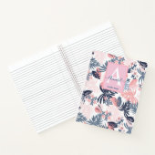 Tropische Bladeren Blush roze & marine Monogrammed Notitieboek (Binnen)