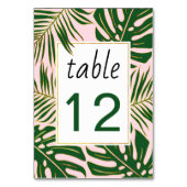Tropische bladeren blush roze trouwtafel nummer kaart (Achterkant)
