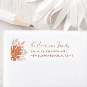 Tropische bladeren Boho Terracotta Oranje Blush Pi Etiket