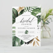 Tropische bladeren bruids douche uitnodiging (Staand voorkant)