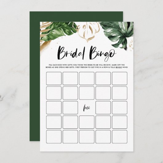 Tropische Bladeren Bruids-Shower Bingo Spelkaart Informatiekaartje (Voorkant / Achterkant)