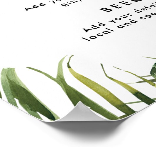 Tropische bladeren bruiloft bar menu teken poster (Hoek)