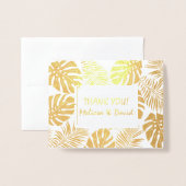 Tropische bladeren bruiloft Dank u foto goud Folie Kaarten (Voorkant met envelop)