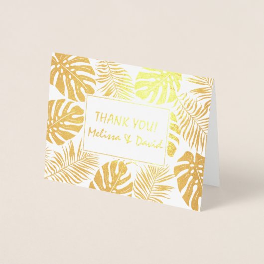 Tropische bladeren bruiloft Dank u foto goud Folie Kaarten (Voorkant)