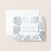 Tropische bladeren bruiloft Dank u foto zilver Folie Kaarten (Voorkant met envelop)