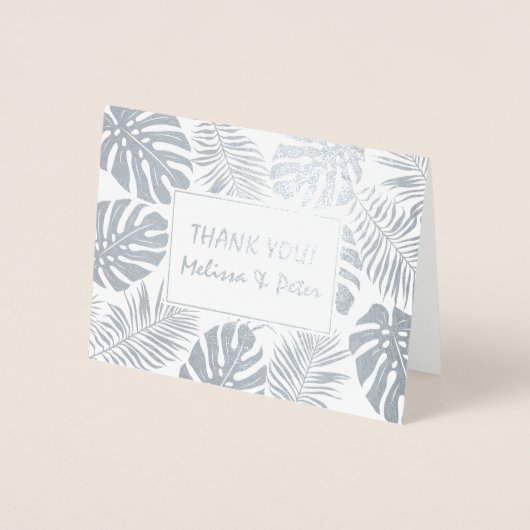 Tropische bladeren bruiloft Dank u foto zilver Folie Kaarten (Voorkant)
