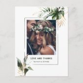 Tropische bladeren bruiloft foto dank u briefkaart (Voorkant)